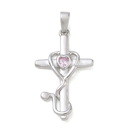 Brass Micro Pave Pink Cubic Zirconia Pendants CU-CBA280C-09P-1