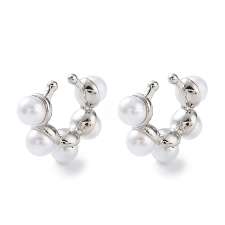 Brass Ring Cuff Earrings with ABS Imitation Pearl Beaded EJEW-D088-15P-1
