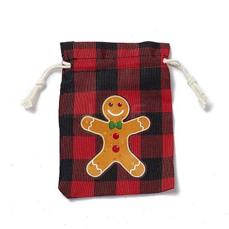 Christmas Theme Rectangle Jute Bags with Jute Cord ABAG-E006-01E-1