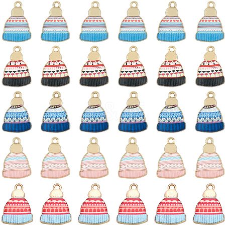 30Pcs 5 Colors Winter Theme Printed Alloy Pendants FIND-SC0019-61-1