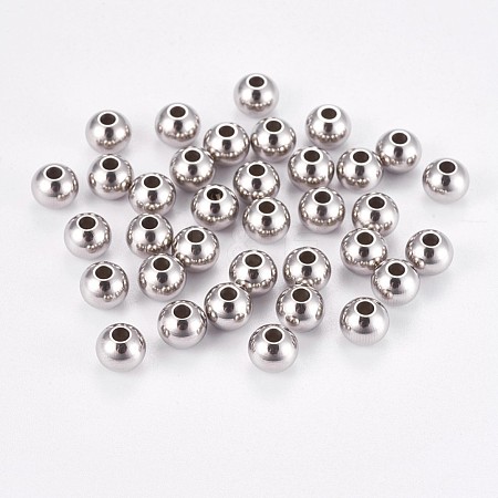 304 Stainless Steel Smooth Round Beads STAS-M006-01A-1