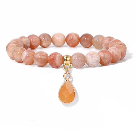 Natural Sunstone Beaded Stretch Bracelets PW-WGB60EB-01-1