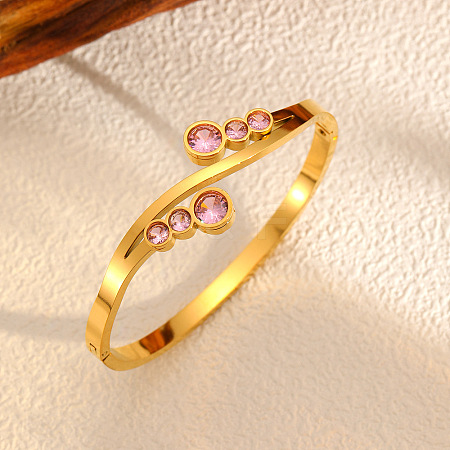 304 Stainless Steel Rhinestone Hinged Bangles for Women FS-WGBF11B-04-1