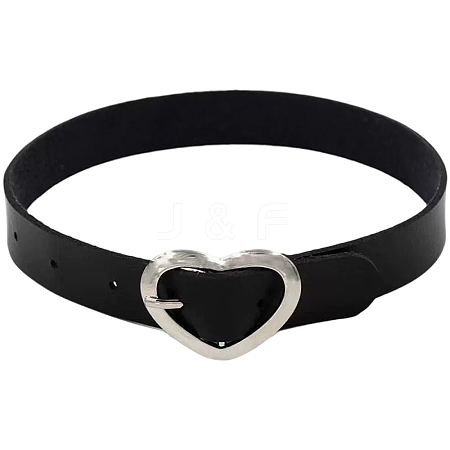 Punk Rock Style Alloy Heart Ring Imitation Leather Chocker Necklaces NJEW-CL0001-21-1