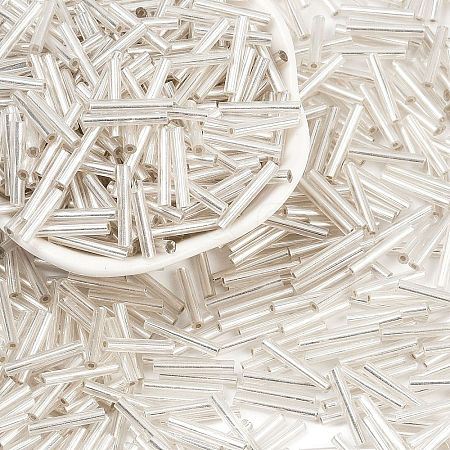 Silver Lined Transparent Glass Bugle Beads SEED-R028-2x15-B02-1
