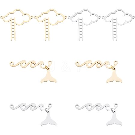 8Pcs 4 Styles 201 Stainless Steel Connector Charms STAS-UN0039-24-1
