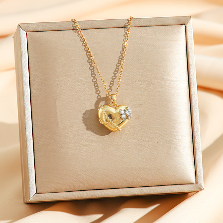 Brass Crossed Bowknot Heart Pendant Necklaces NJEW-K280-06G-02-1