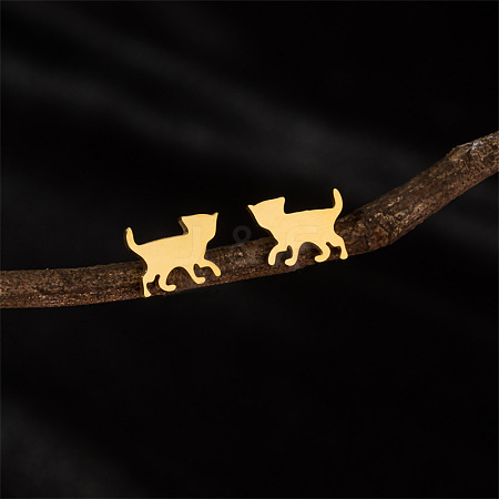 Stainless Steel Cat Shape Stud Earrings PW-WG381B7-01-1