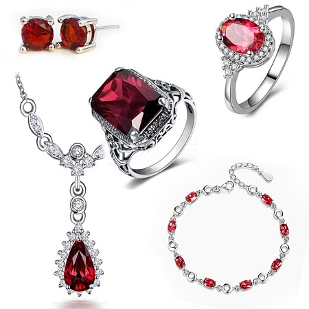 Glass Imitation Ruby Jewelry Set SJEW-BB66883-F-1