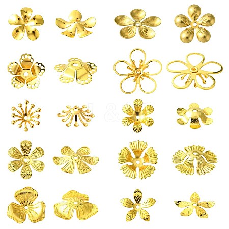 100Pcs 10 Style Brass Bead Caps KK-CJ0002-12-1