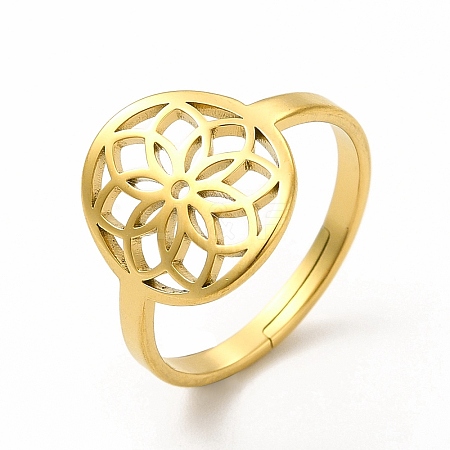 Ion Plating(IP) 304 Stainless Steel Flower Adjustable Ring for Women RJEW-B027-19G-1