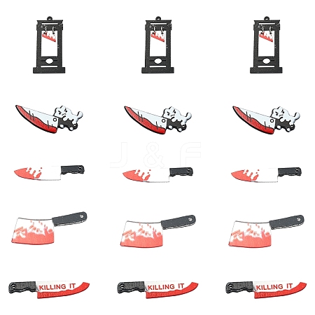 15Pcs 5 Styles Halloween Printed Opaque Acrylic Pendants MACR-YW0003-07-1