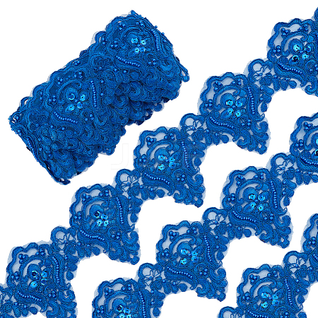 Grenadine Mesh Flower Lace Trim with Plastic Pearl Beads OCOR-WH0082-356-1