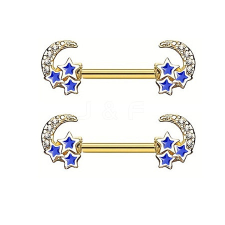 316L Surgical Stainless Steel Royal Blue Enamel Moon Nipple Rings WG12885-03-1