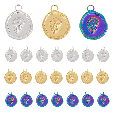 24Pcs 3 Colors 201 Stainless Steel Pendants Ion Plating(IP) STAS-DC0013-50-1