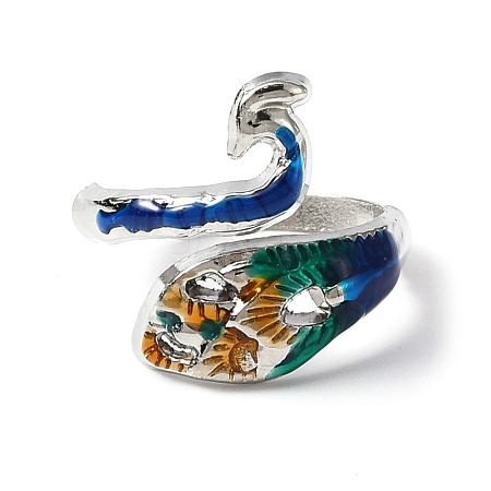 Zinc Alloy Peacock Open Cuff Ring RJEW-WH0003-05B-1