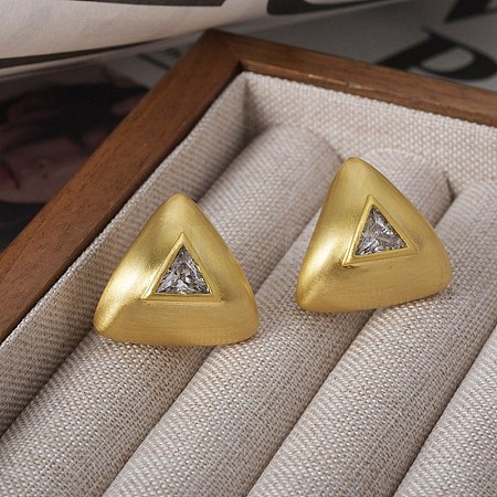 Triangle Brass Drawbench Stud Earring EJEW-L288-007G-1