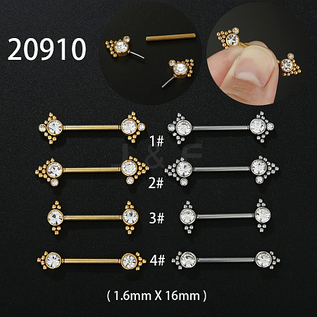 316L Surgical Stainless Steel Clear Cubic Zirconia Flat Round Barbell Nipple Rings WGB0B4B-05-1