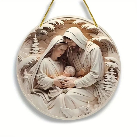 Flat Round with Birth of Juses Acrylic Hanging Ornaments PW-WGFF010-01-1