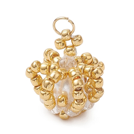 Glass Seed Beaded Crown Pendants PALLOY-MZ01042-04-1