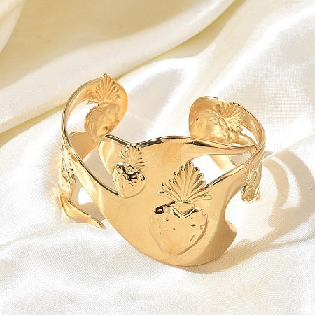 304 Stainless Steel Cuff Open Bangles for Women BJEW-F542-02G-1