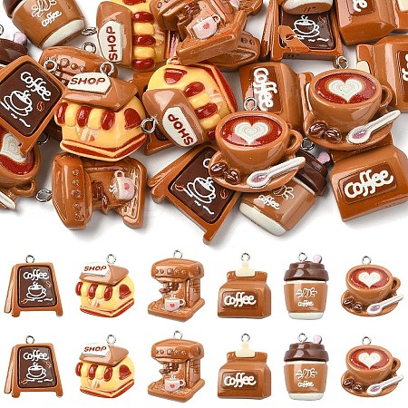 24Pcs 6 Styles Coffee Theme Opaque Resin Pendants RESI-YW0006-18-1