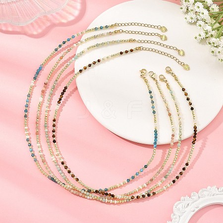 Natural Mixed Gemstone Faceted Round & Round Electroplate Synthetic Non-magnetic Hematite & Natural Pearl Beaded Necklaces NJEW-JN06549-1