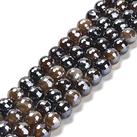 Electroplated Natural Agate Round Beads Strands G-L598-A01-03B-1