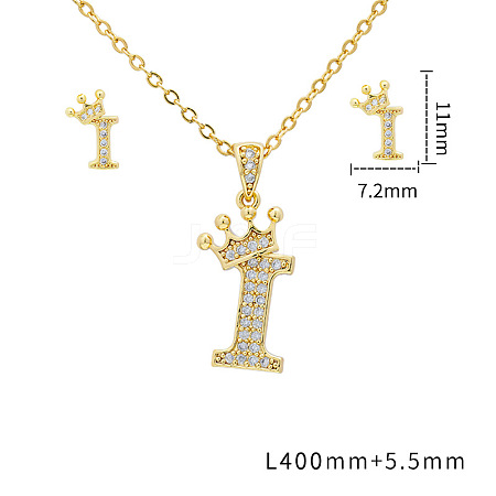 Brass Micro Pave Clear Cubic Zirconia Pendant Necklaces & Stud Earrings Sets FS-WG8C370-09-1