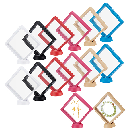 12Pcs 6 Colors Square Transparent PE Thin Film Suspension Jewelry Display Boxes ODIS-GA0001-71-1