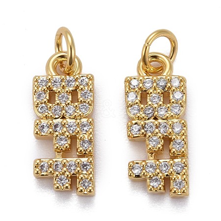 Brass Micro Pave Clear Cubic Zirconia Charms ZIRC-Z011-30G-1