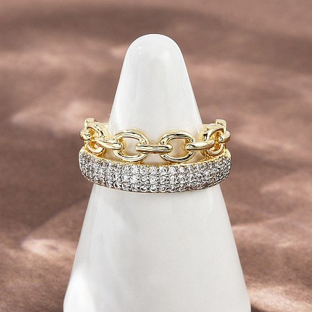 Brass Micro Pave Cubic Zirconia Cuff Rings for Women RJEW-D326-05G-1