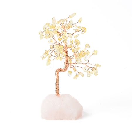 Natural Yellow Quartz Money Tree with Natural Rose Quartz Base Display Decorations DJEW-G027-08RG-07-1