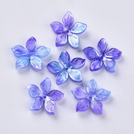  Jewelry Beads Findings 5-Petal Cellulose Acetate(Resin) Bead Caps, Rainbow Gradient Mermaid Pearl Style, Flower, Mauve, 20.5~21.5x22~23x4.5mm, Hole: 1.2mm