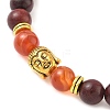 Natural Striped Agate & Wood Round Beads Stretch Bracelets for Men Women BJEW-JB12356-02-3