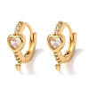 Heart Brass Pave Cubic Zirconia Huggie Hoop Earrings KK-D259-13B-G-1