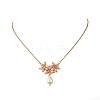 Electroplate Glass Beaded Flower Teardrop Pendant 304 Stainless Steel Cable Chain Necklaces NJEW-MZ00156-02-4