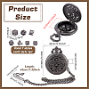 Vintage Alloy Flat Round Hollow Pocket Watch with Brass Curb Chain AJEW-PH0007-68B-2
