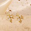 Mini 3D Willow Leaf Brass Clear Cubic Zirconia Stud Earrings Fashion Accessories NO4819-3