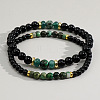 2Pcs Black Stone Beaded Stretch Bracelet Sets for Men CX6639-4-1