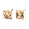 Square Brass Micro Pave Clear Cubic Zirconia Stud Earrings for Women EJEW-G428-12G-02-4