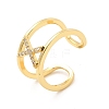 Clear Cubic Zirconia Initial Letter Open Cuff Ring RJEW-A012-01G-X-2