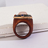 Flat Round Wood & Resin & Natural Rose Quartz Finger Rings FS-WG75D49-02-2