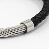 Fashionable Unisex Stainless Steel Braided Leather Cord Magnetic Clasps Bracelets BJEW-L237-06-2