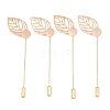 Brass Stick Lapel Pins Flat Round Settings with Iron Leaf KK-A301-03KCG-1