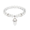 Natural Quartz Crystal Round Beaded Stretch Bracelet with Bullet Charms BJEW-JB09018-03-1