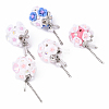 5Pcs Luminous Glow in the Dark Polymer Clay Pave Rhinestone Round Beads with Resin Flower CLAY-YW0002-48-1