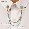 304 Stainless Steel Pave Dyed Synthetic Turquoise Hanging Chain Brooch JEWB-S021-04G-02-1