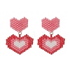 Glass Seed Braided Double Heart Dangle Stud Earrings EJEW-MZ00017-1