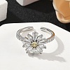 Flower Brass Micro Pave Cubic Zirconia Cuff Rings for Women RJEW-A069-01A-P-3